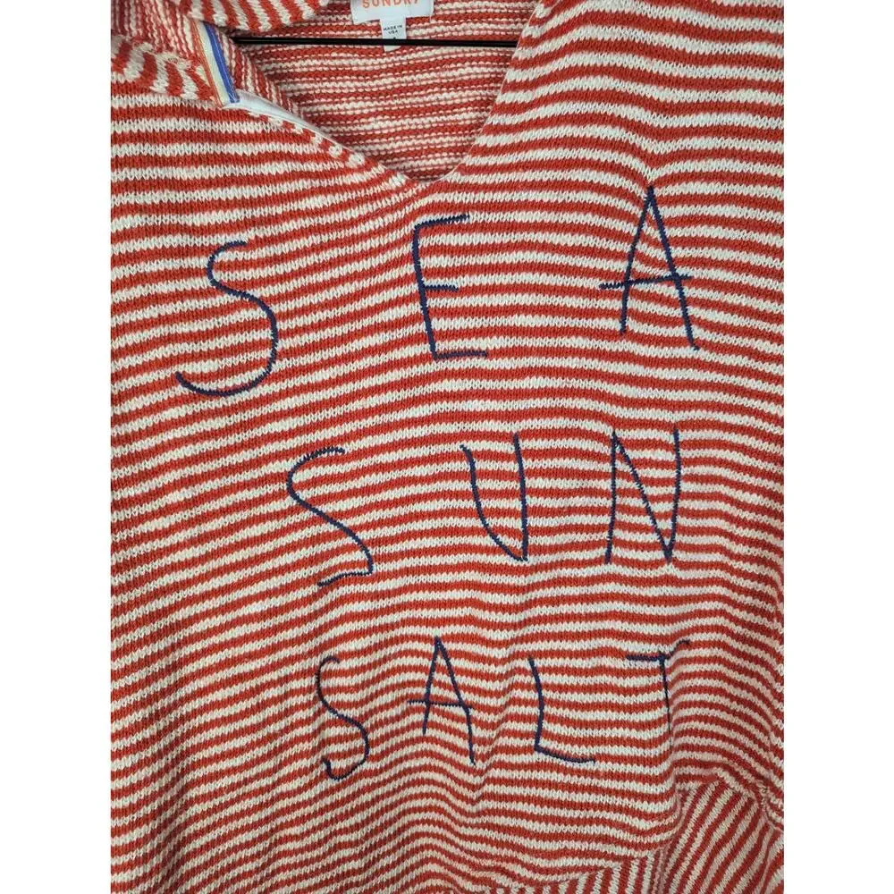 Sundry Striped Sea Sun Salt Embroidered Coastal Hooded Sweater